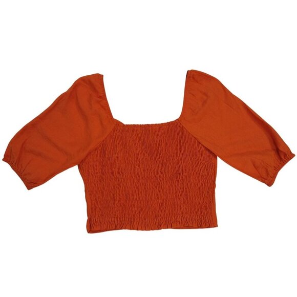 Aper & Crane Ruched Puff Sleeve Tie Front Crop Top - Size S. - Picture 2 of 8